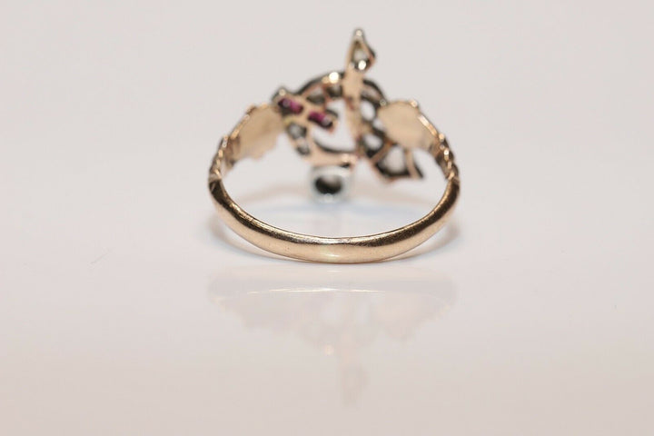 アンティーク 8K ナチュラルローズカットダイヤモンドとカリバールビーのオスマンリング