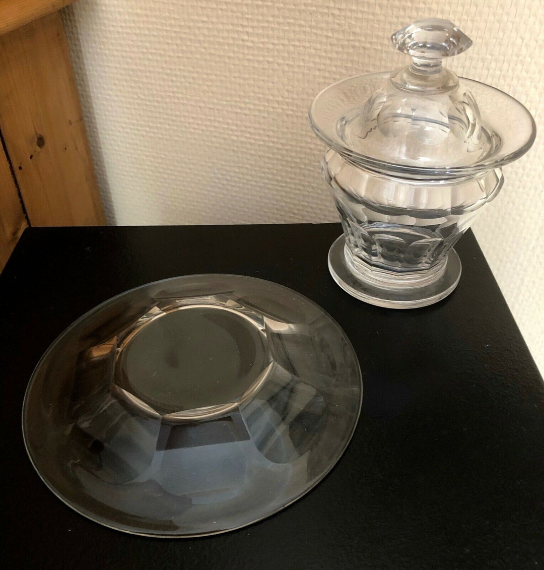 BACCARAT CONFITURIER ET SOUSCOUPE CRISTAL MODELE HARCOURT
