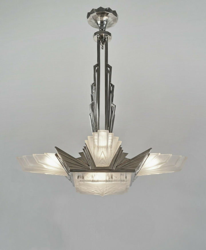 H.PETITOT : LARGE FRENCH 1930 ART DECO CHANDELIER ..... Muller freres