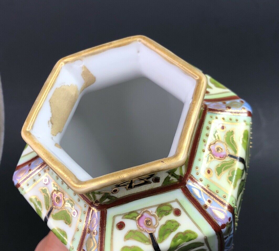 Early 9” NIPPON Noritake Porcelain Beaded Moriage Enamel Floral Art Vase Signed
