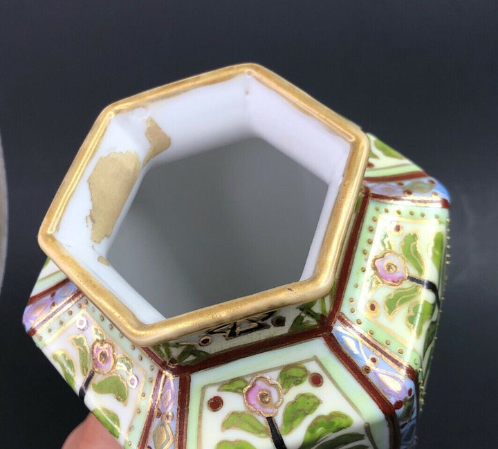 Early 9” NIPPON Noritake Porcelain Beaded Moriage Enamel Floral Art Vase Signed