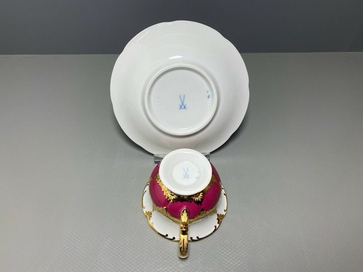 MEISSEN MOKKA GEDECK 2-TLG TASSE UT B-FORM WEINROT ROT BORDEAUX VIEL GOLD Nr.3