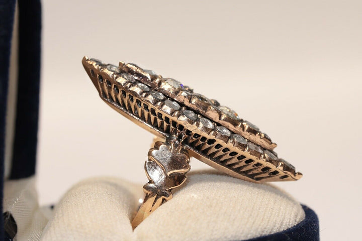 9K ナチュラルローズカットダイヤモンドのナヴェットスタイルリング