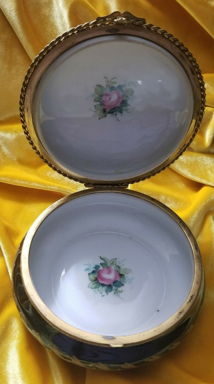 ANTIQUE FRENCH SEVRES PORCELAIN & BRONZE JEWERLY OR TRINKET BOX SIGNED BY ARTIST