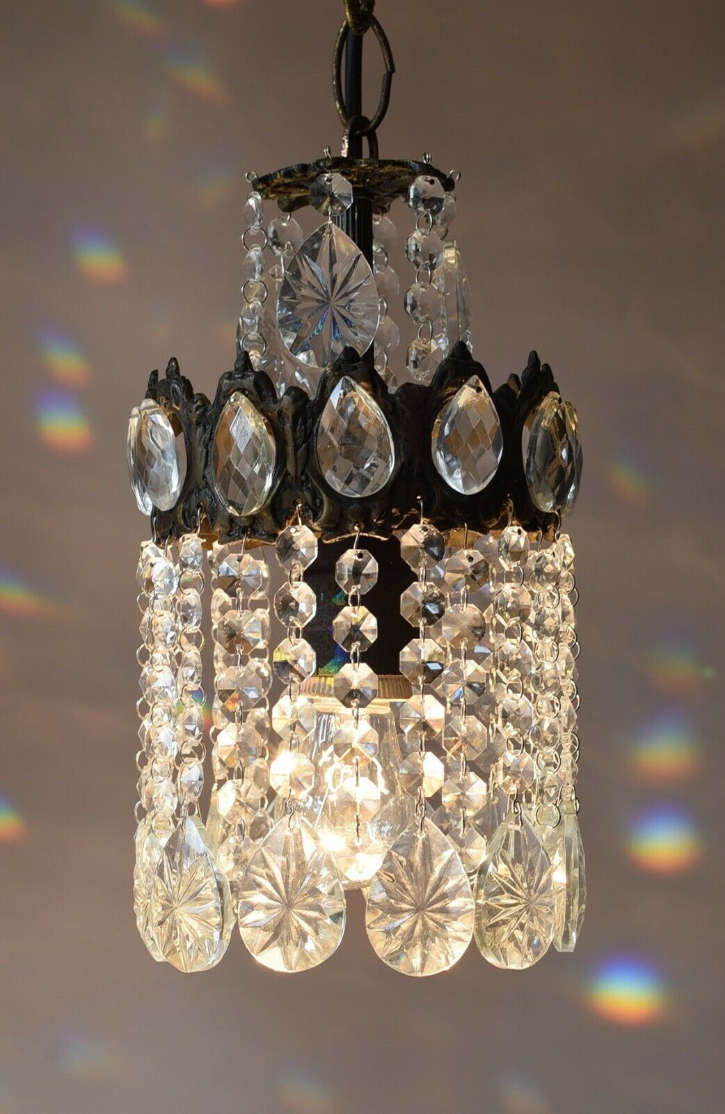 Ornate Mini Vintage Crystal Chandelier in Antique French Style, Home Lighting