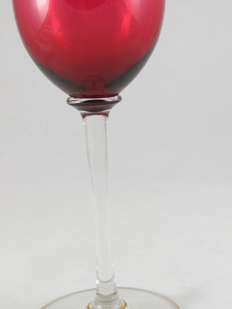 FINE FRENCH Baccarat RUBY GLASS SET OF 6 WINE GOBLET w/ GOLD, Recamier PATTERN