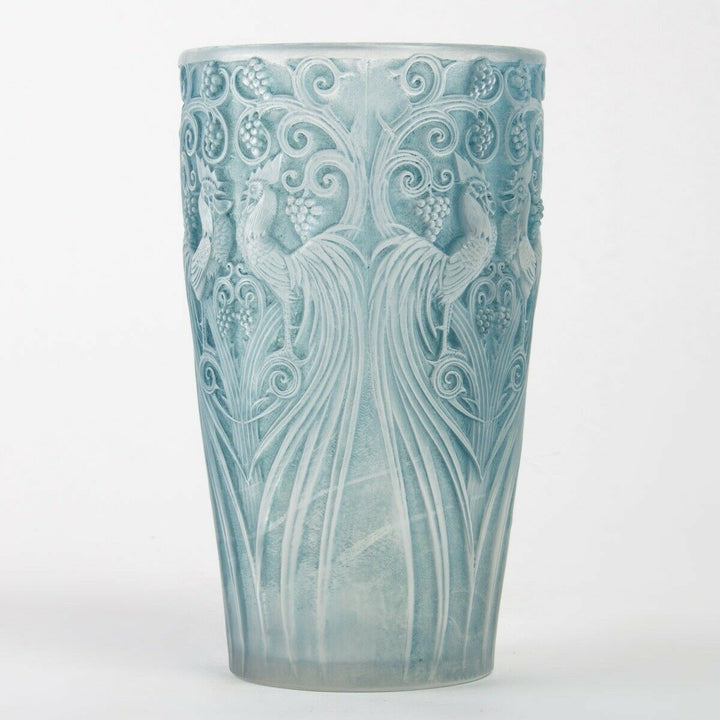 Vase Coqs Et Plumes Verre Patine Bleu René Lalique R.Lalique Blue Stained Glass