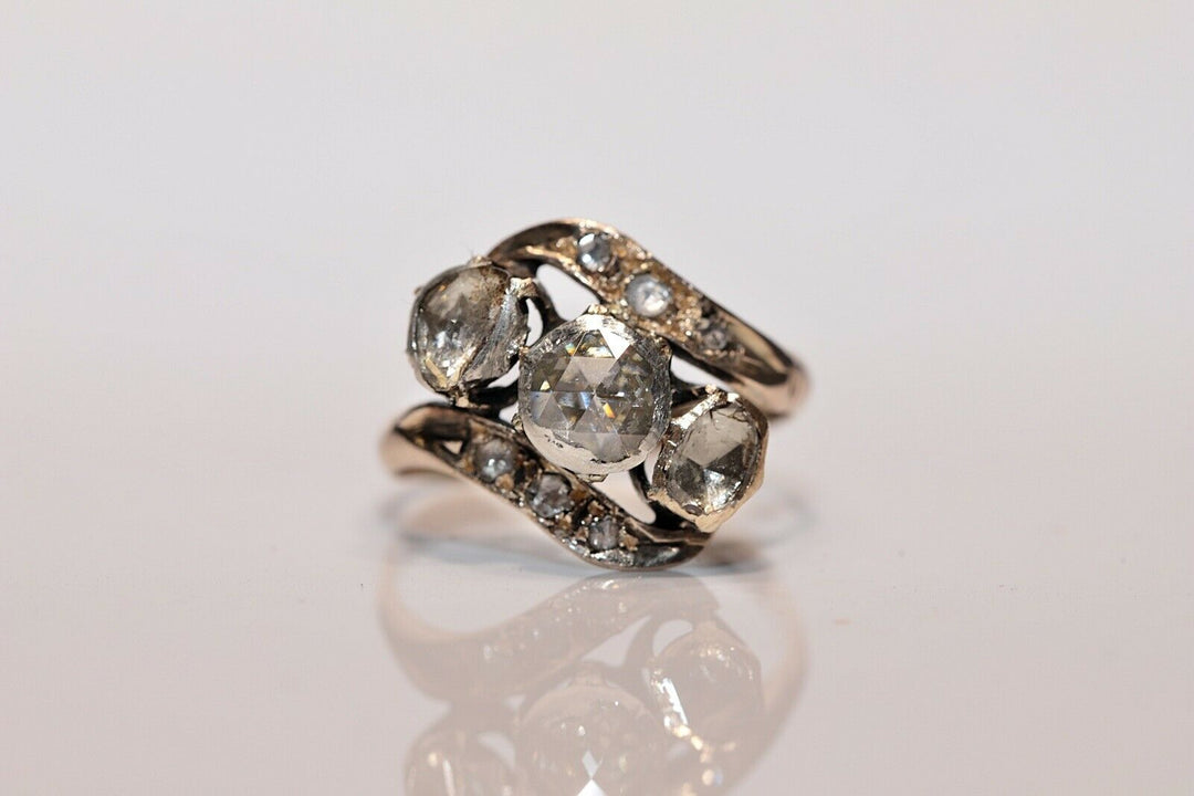 アンティーク 10K ナチュラルローズカットダイヤモンドのオスマンリング