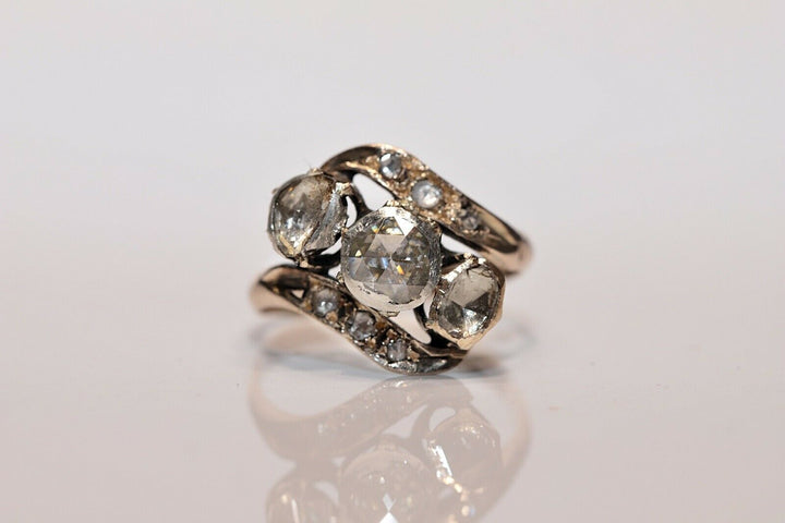 アンティーク 10K ナチュラルローズカットダイヤモンドのオスマンリング