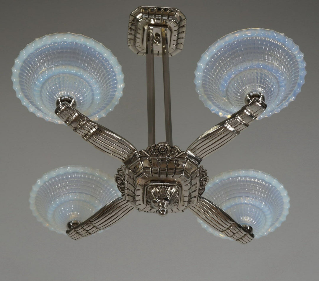 LAVAL & GAUTHIER Ezan EJG : FRENCH OPALESCENT ART DECO CHANDELIER .... 1930 1935