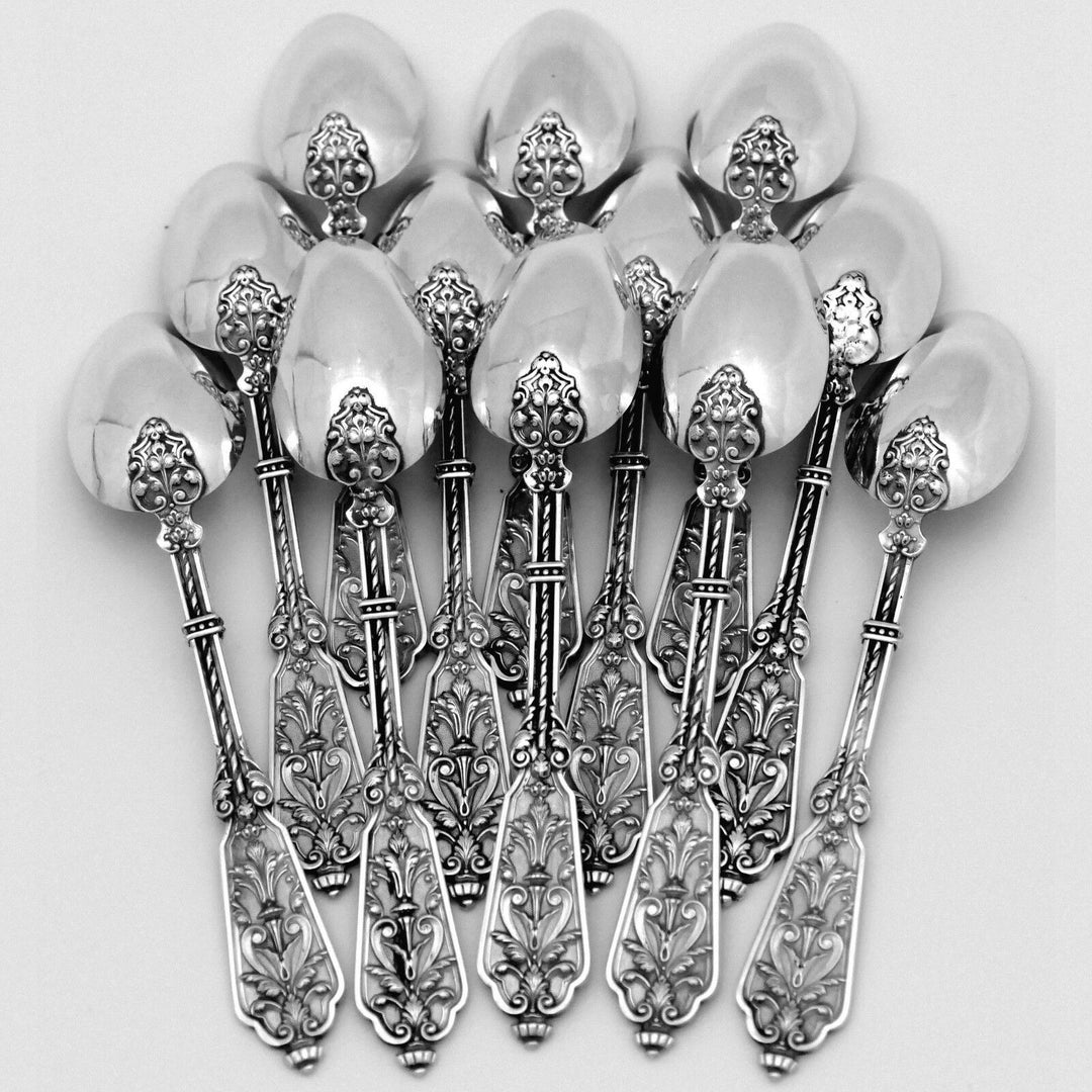 Puiforcat Rare French Sterling Silver Tea Spoons Set, Original Box, Renaissance