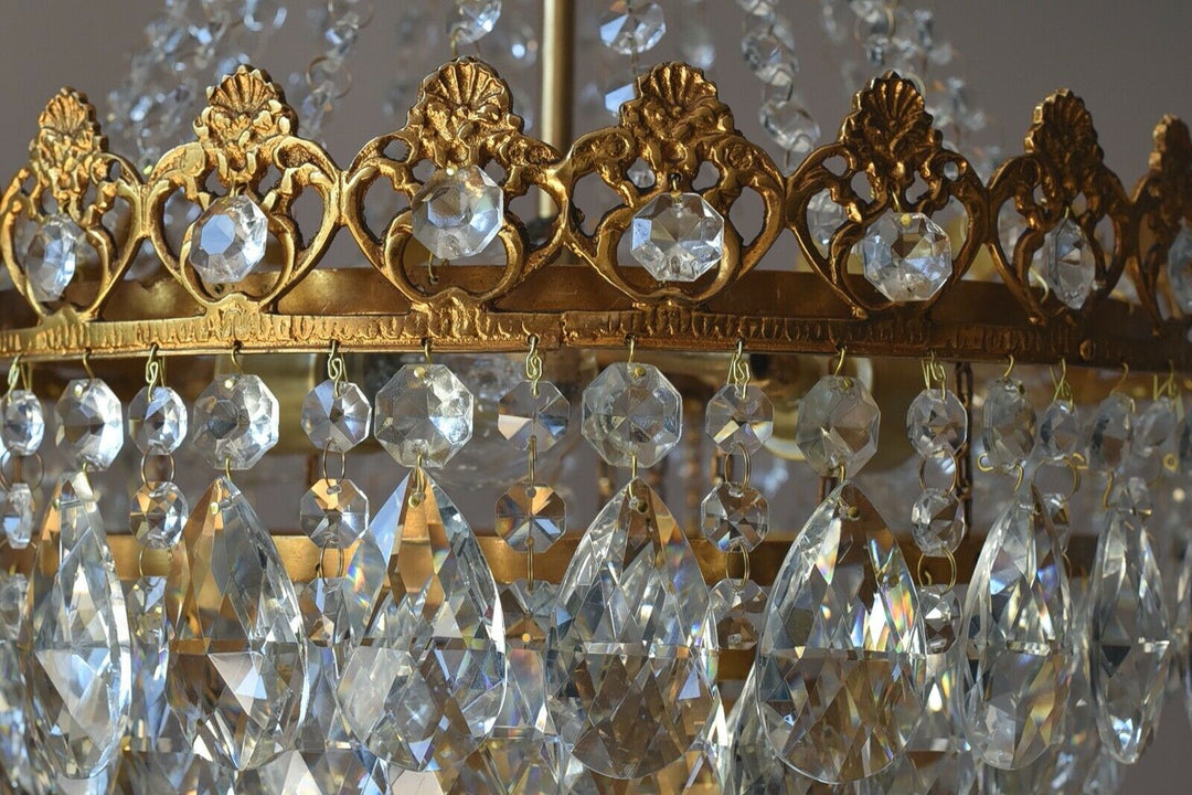 Empire Vintage Crystal Chandelier, Antique Glass Lighting, French Lighting lamp