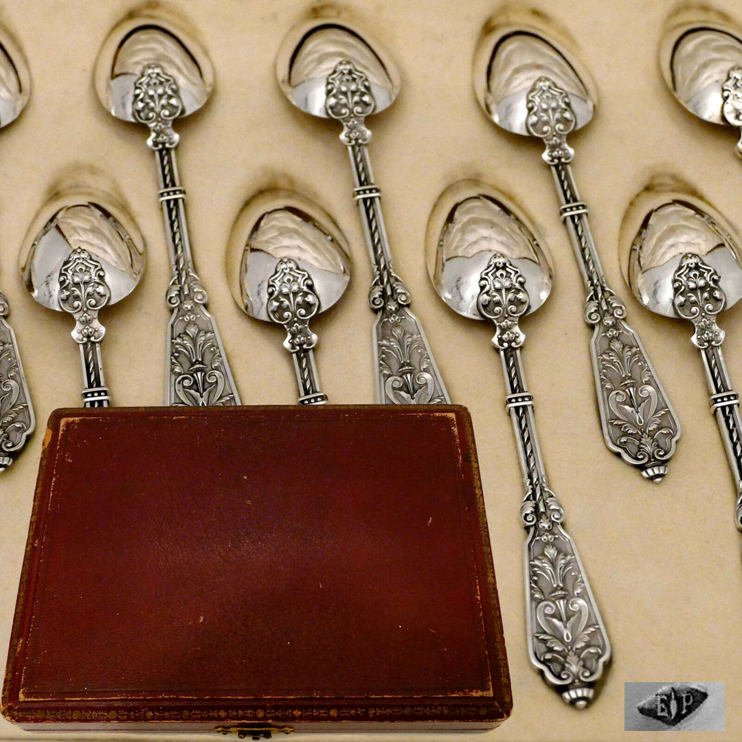 Puiforcat Rare French Sterling Silver Tea Spoons Set, Original Box, Renaissance