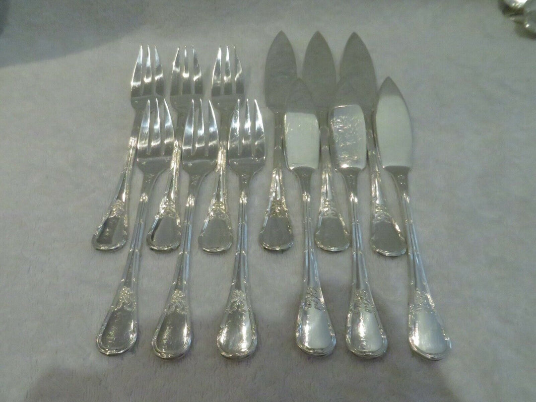early 20th c french 950 silver 12p fish cutlery set Puiforcat Louis XVI st ety