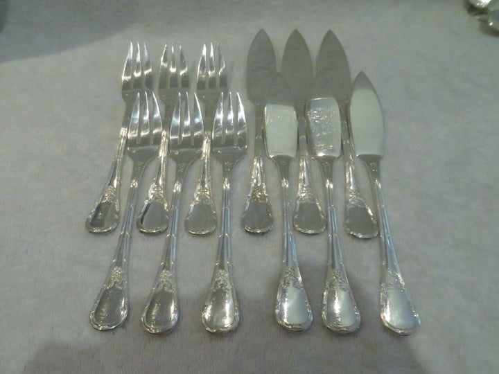 early 20th c french 950 silver 12p fish cutlery set Puiforcat Louis XVI st ety