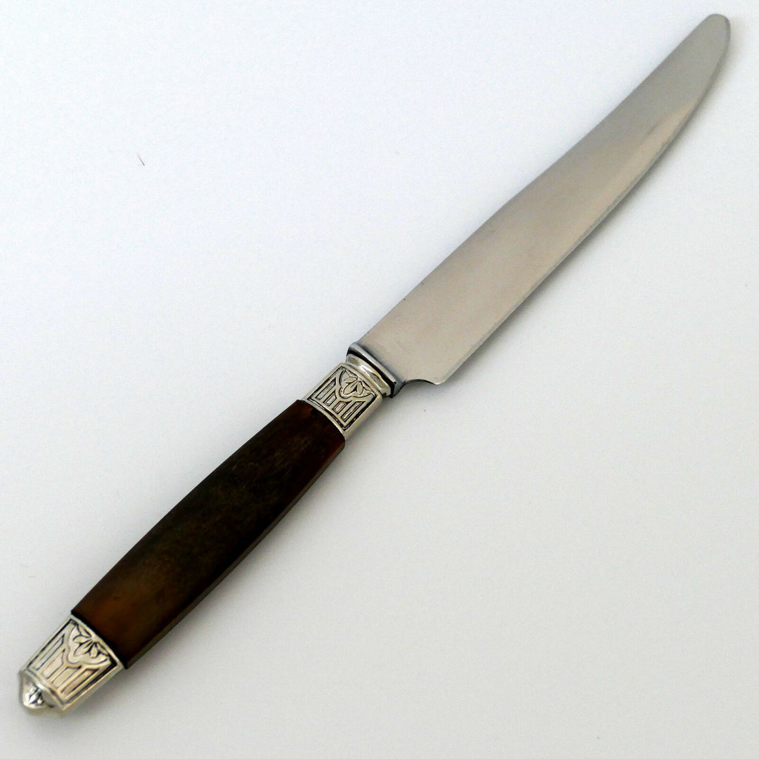 Thiers French Silver & Horn Dinner Knife Set of 12 pc, Art Deco