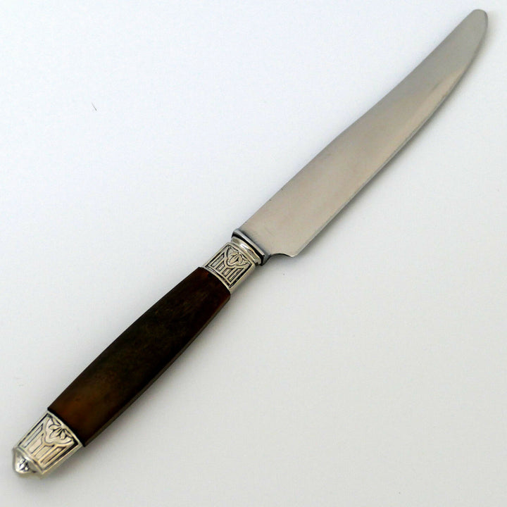 Thiers French Silver & Horn Dinner Knife Set of 12 pc, Art Deco