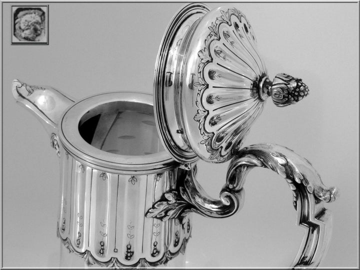 Antique French Sterling Silver & Crystal Serving Decanter, Pitcher Neoclassical