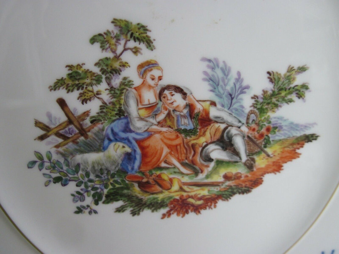 Schöne Meissen Bildplatte mit Watteau-Malerei, Liebes-Szene und Gold