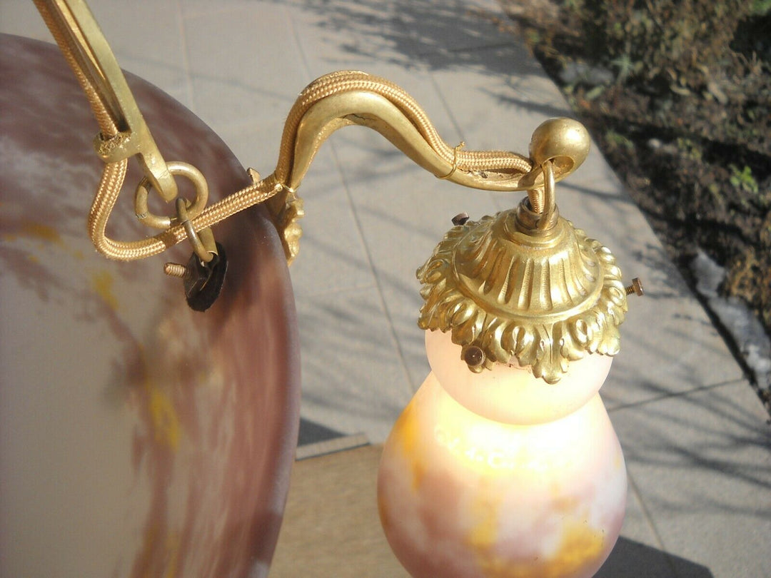 MULLER FRERES ( Croismare ) Deckenlampe Pate de verre Messing