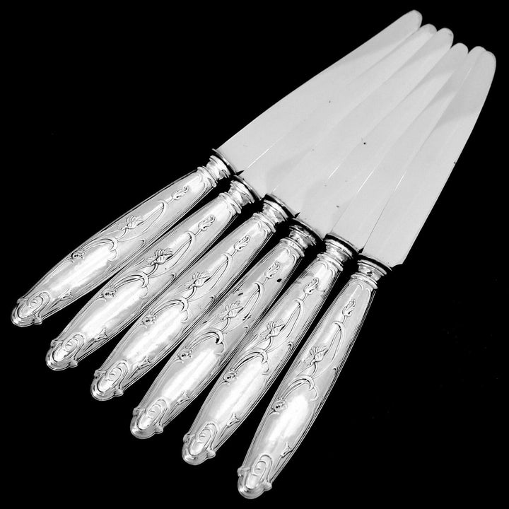 Lapparra Fabulous French Sterling Silver Dessert Entremet Set 6 pc Poppies
