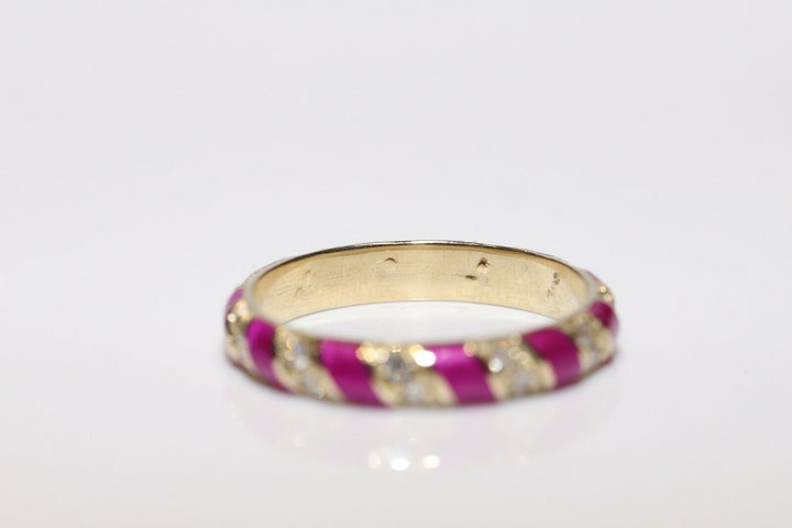 オリジナル 14K ナチュラルダイヤモンドとエナメルのリング