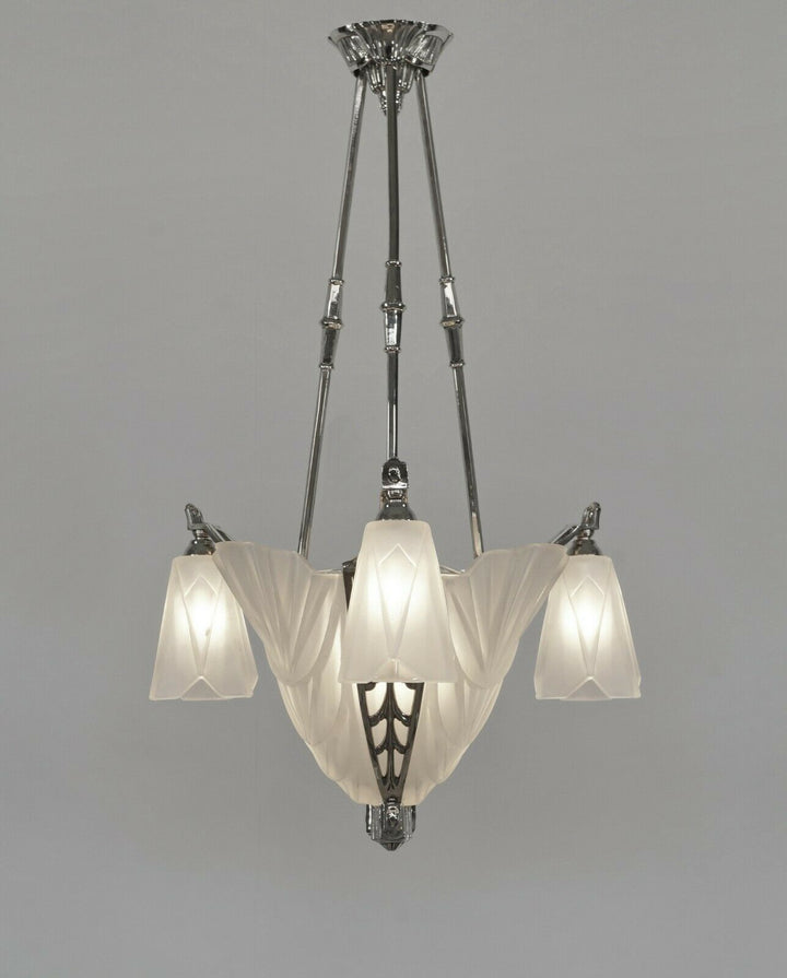 DEGUÉ & JAMAIN : FRENCH 1930 ART DECO CHANDELIER ....... lamp muller era France