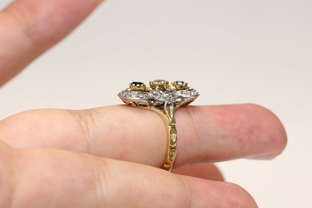 アンティーク ヴィクトリアン 18K ナチュラルダイヤモンド サファイアとローズカットダイヤモンドのリング