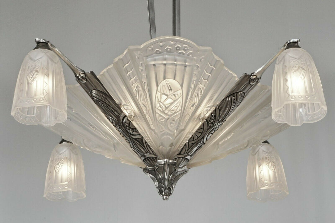 JAMAIN & FRONTISI : FRENCH 1930 ART DECO CHANDELIER .... lamp muller era France