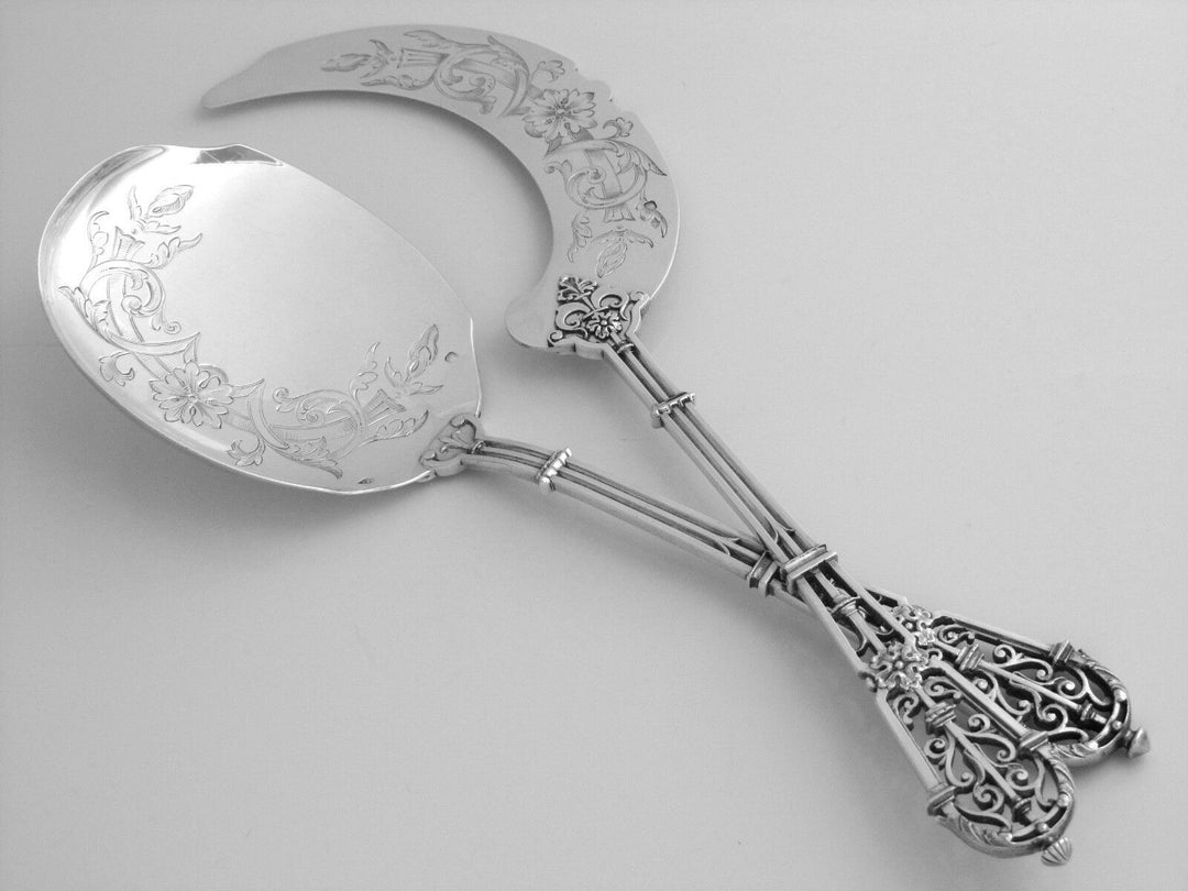 Puiforcat Fabulous French All Sterling Silver Ice Cream Set 2 pc Fantasy Ferrure