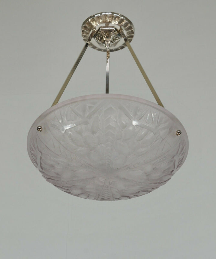 G.VIARMÉ : FRENCH 1930 ART DECO PENDANT chandelier lamp muller degue era France