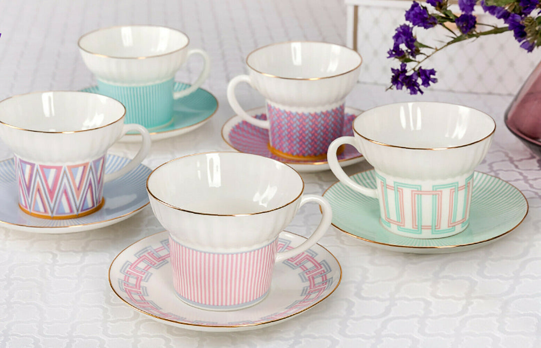 Imperial Porcelain Teacup & Saucer, Geometry #1 Pattern, LOMONOSOV, LFZ