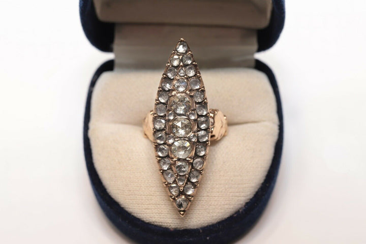 9K ナチュラルローズカットダイヤモンドのナヴェットスタイルリング