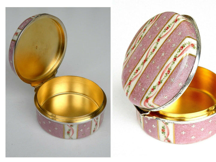 French Sterling Silver Antique Large Enamel Box Fabulous Decor