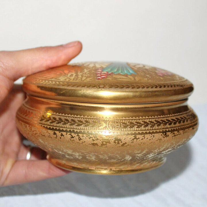 Antique French Limoges Porcelain Jewelry Box Gilded Bird France Handmade