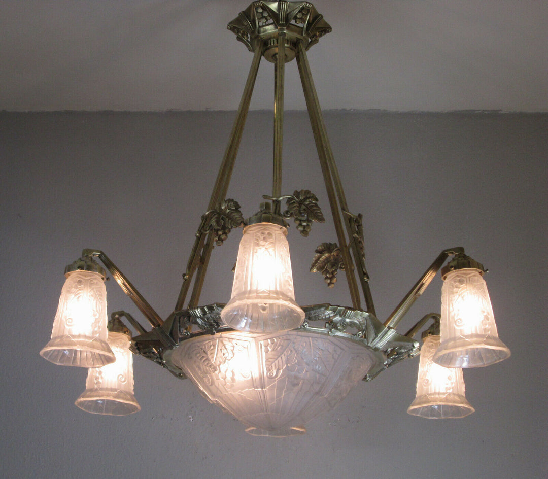 STUNNING FRENCH ART DECO CHANDELIER 1925 - BRONZE - SIGNED: P. MAYNADIER
