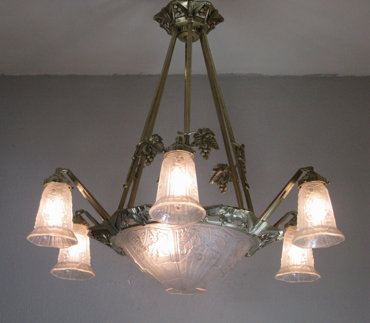 STUNNING FRENCH ART DECO CHANDELIER 1925 - BRONZE - SIGNED: P. MAYNADIER