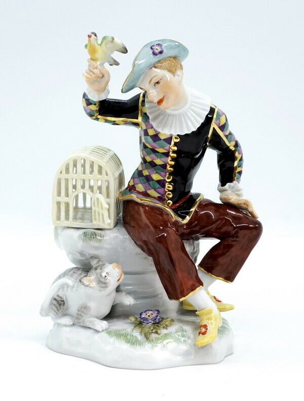 マイセン人形(MEISSEN) 「鳥と猫とアルルカン」 – アンティーク