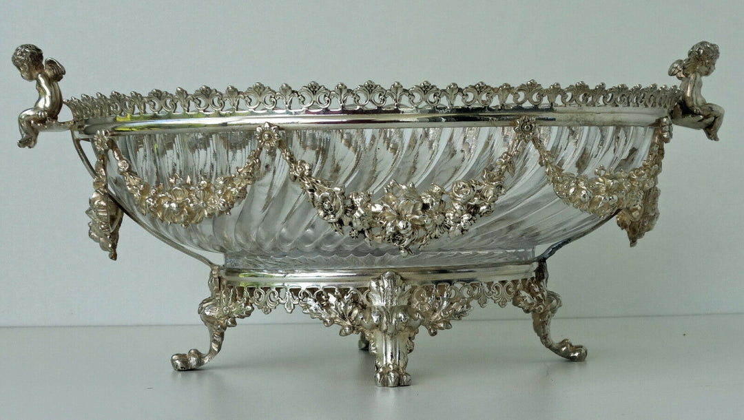 BACCARAT Coupe Centre de Table Cristal et Bronze Argenté Décor Angelots ca 1880