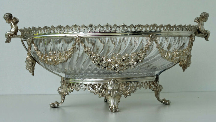 BACCARAT Coupe Centre de Table Cristal et Bronze Argenté Décor Angelots ca 1880