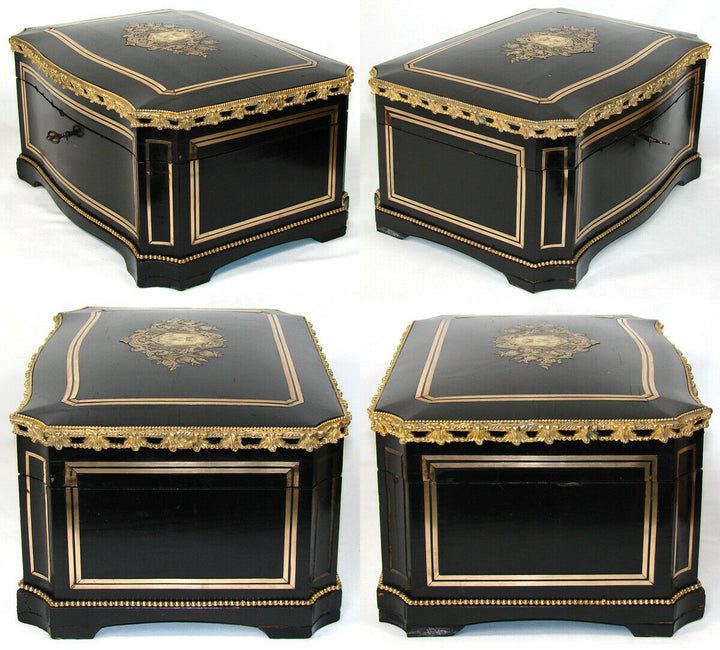 LG Antique French 14.5" Jewelry or Sewing Chest, Boulle, Crown Monogram, Tahan?
