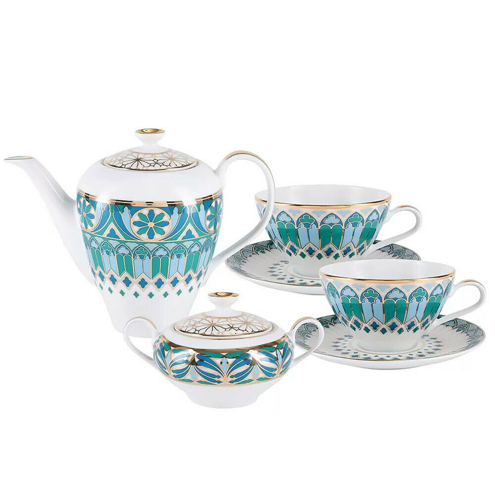 Green Imperial Porcelain Teacup & Saucer, GOTHIC Pattern, LOMONOSOV, LFZ, 230 ml