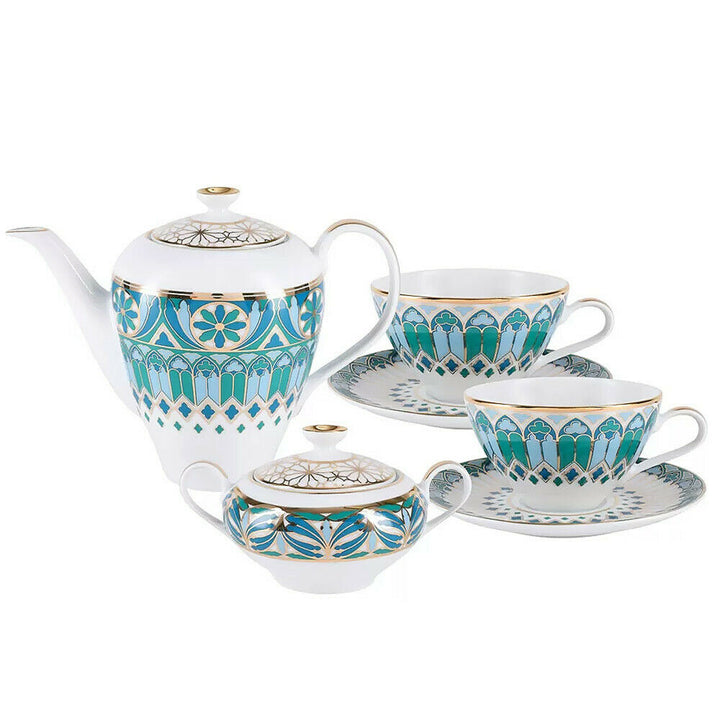Green Imperial Porcelain Teacup & Saucer, GOTHIC Pattern, LOMONOSOV, LFZ, 230 ml