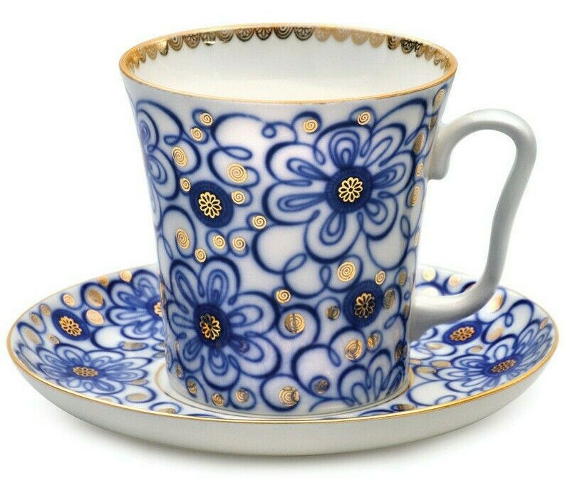 Imperial Porcelain Teacup & Saucer Lomonosov Mug LFZ Russian Bindweed 12 fl oz