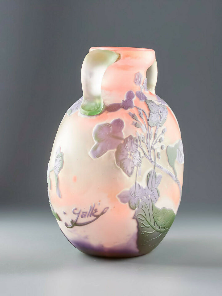エミールガレ　紫陽花の花が描かれた両耳付きの花瓶のサイン