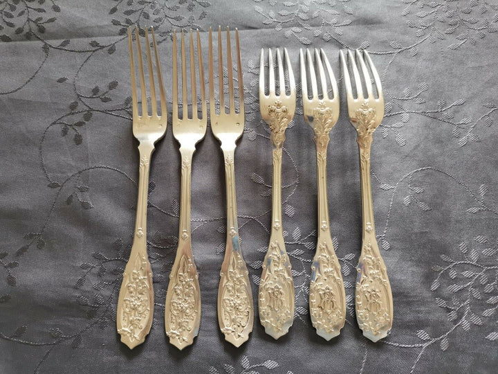 ARGENT MASSIF PUIFORCAT MODERNE FEUILLAGE 6 GRANDES FOURCHETTES DE TABLE L4