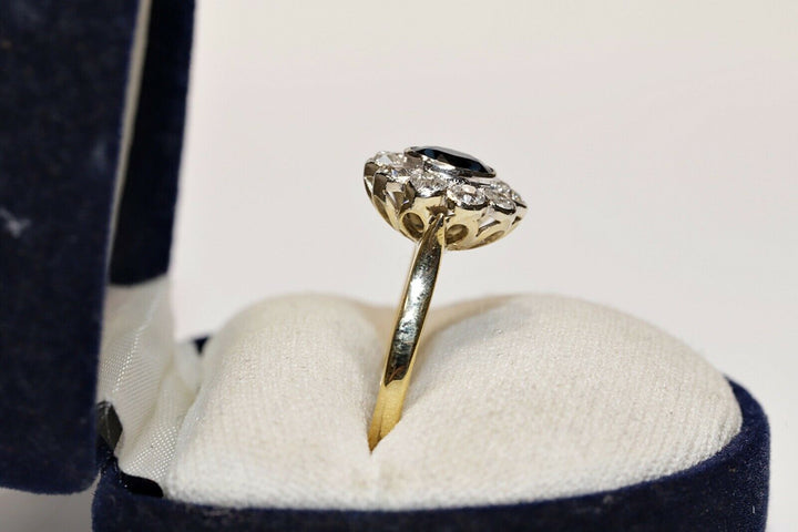ヴィンテージ アールデコ 14K ナチュラルダイヤモンドとサファイアのローズデザインリング