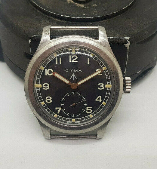 VERY RARE 40'S W.W.W. CYMA DIRTY DOZEN BLACK DIAL MAN'S WATCH P16502 21502