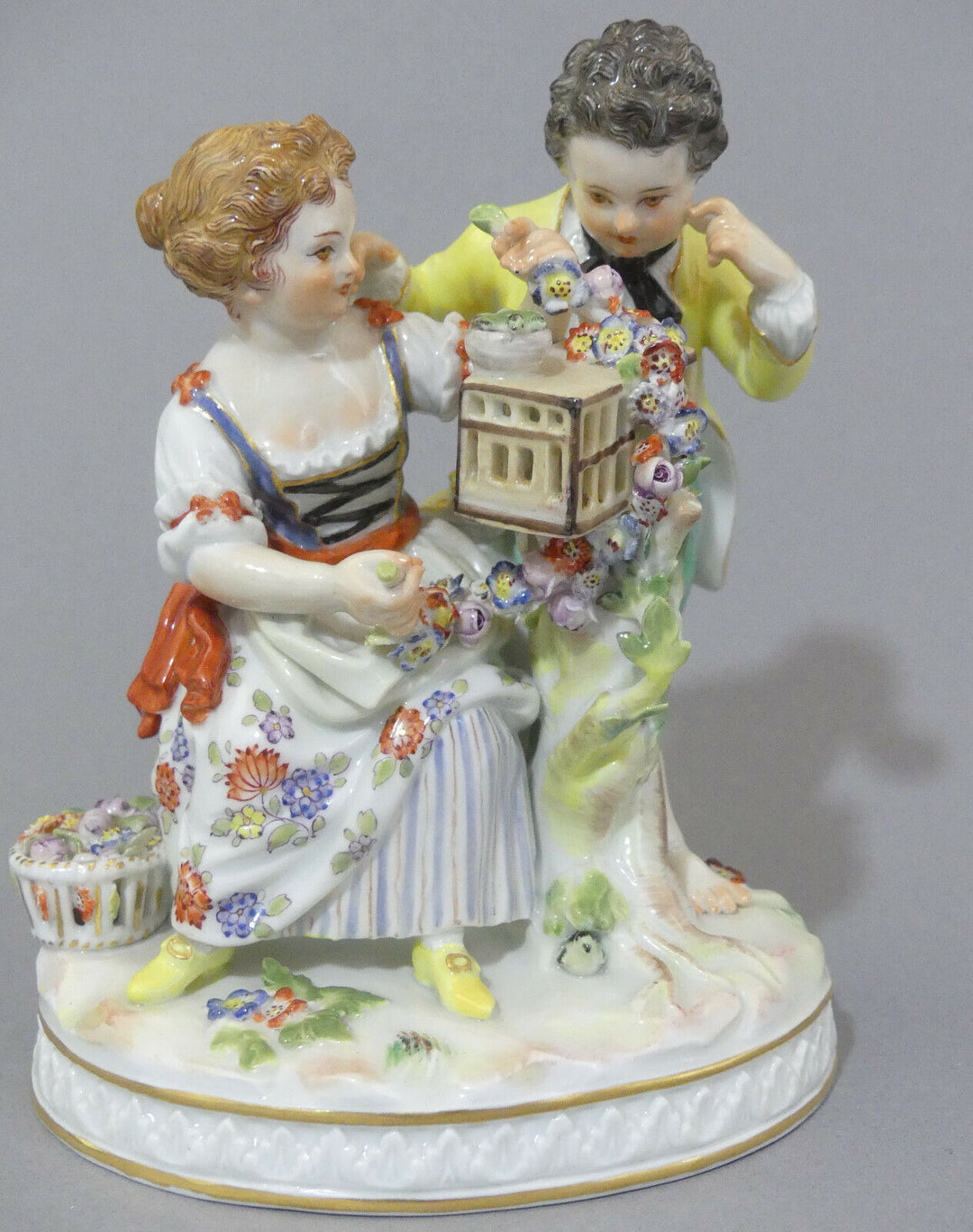 ⚔ Meissen Figur G 91 Paar Allegorie Frühling Vogelkäfig - Vier Jahreszeiten TOP
