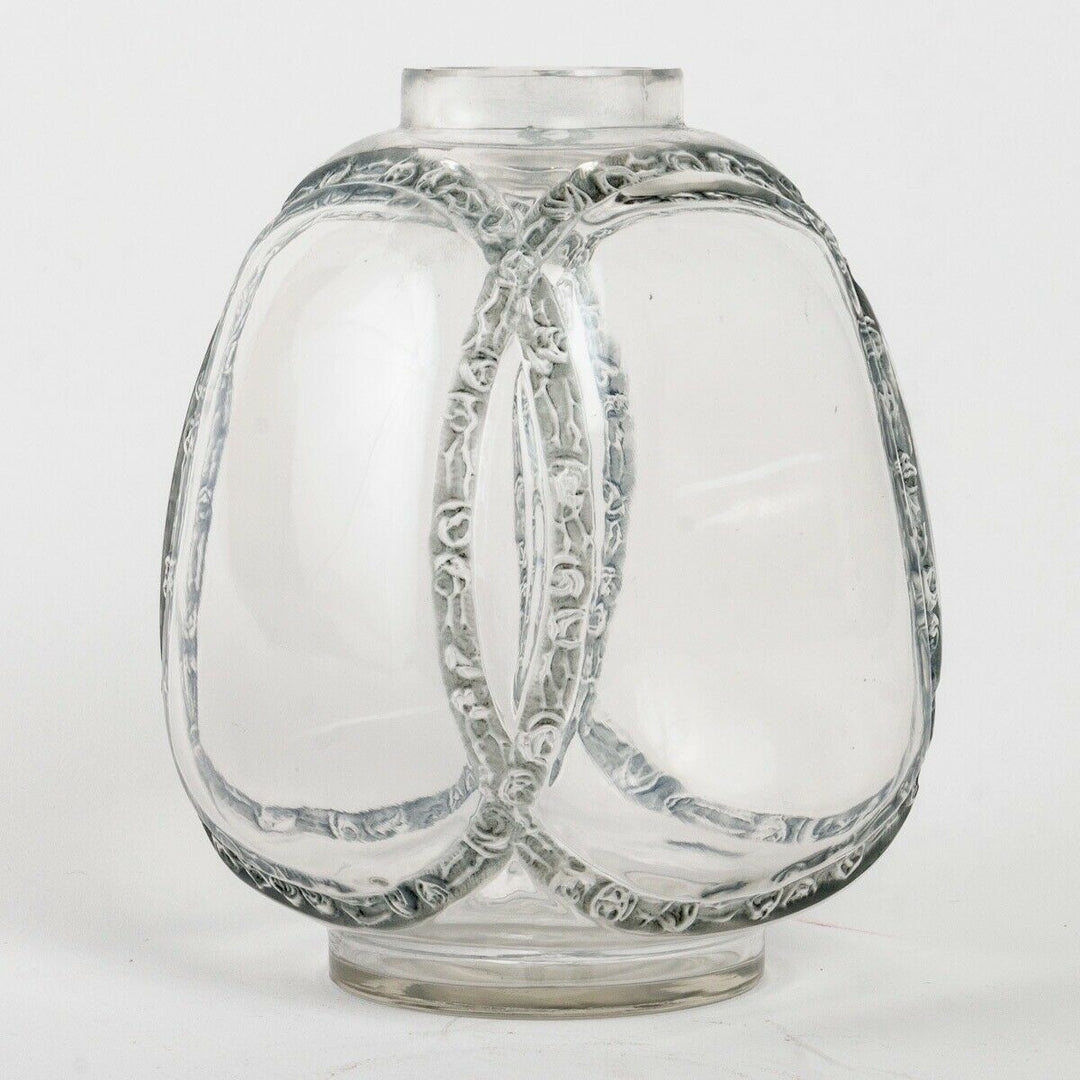 Vase Guirlandes De Roses Verre Bleu René Lalique R.Lalique Blue Stain Glass
